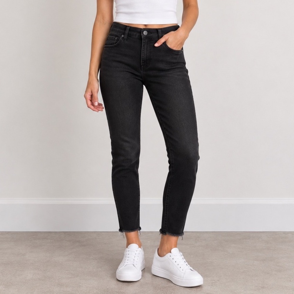 LOFT Modern Skinny Jeans 10 Washed Black Raw Hem Cropped Y2K Grunge Denim